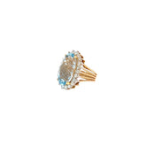 14k Yellow Gold 9.00ct Oval Shape Aquamarine and .75ct G VS2 Round Diamond Ring